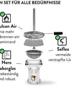 Glaskopf Dschinni Nero Kristall Glas mit Seflex und Vulcan Air
